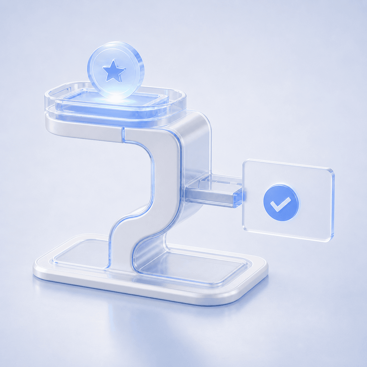 A reward token moving through a translucent payout rail
